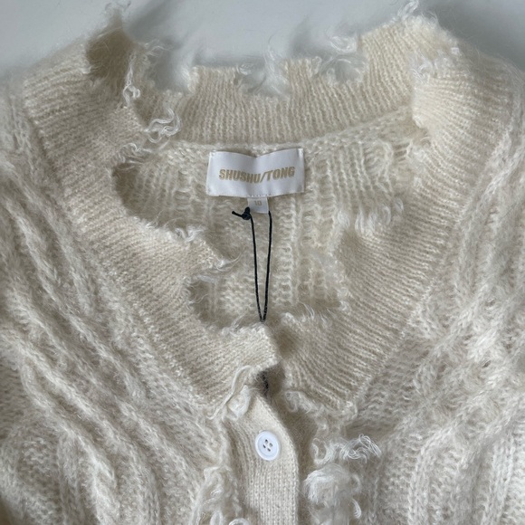 Shushu/Tong Women’s Off-White Distressed Patchwork Cardigan - Picture 11 of 16